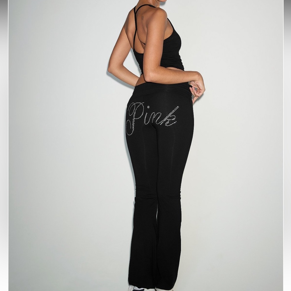 Victoria Secret-Limited edition Pure Black Bling-“Pink” pants in Rhinestone